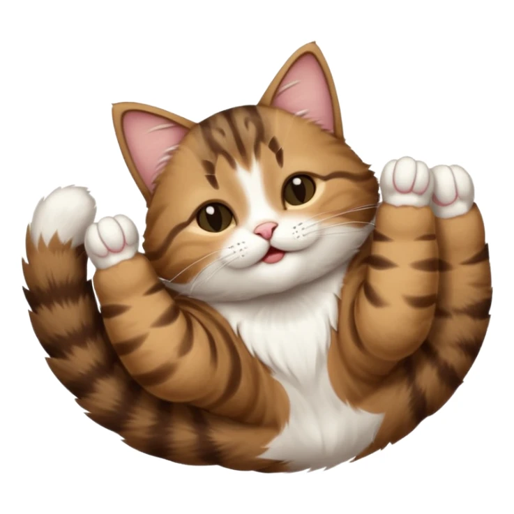 dark brown tabby and white cat in funny positions upside down with eyes closed sticker