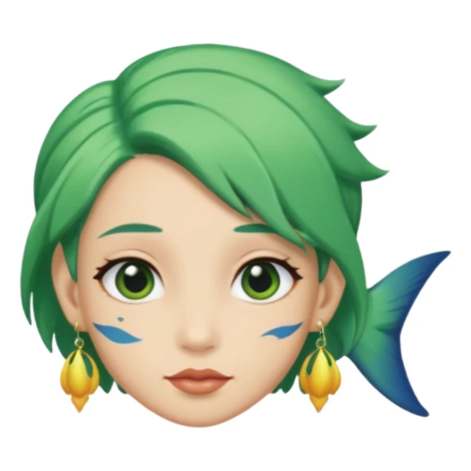 earring  wearing fish with green hair sticker