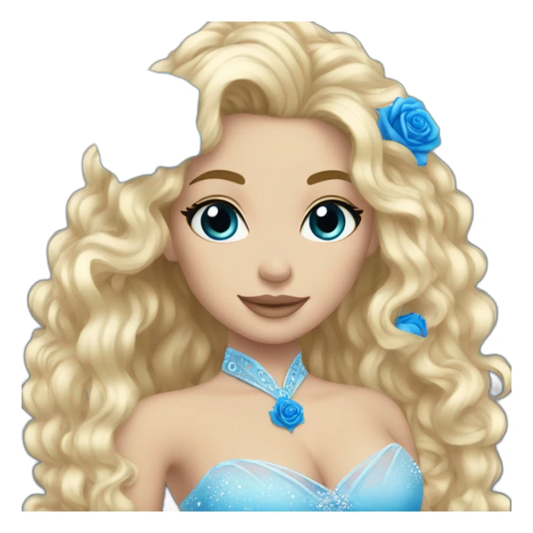 ice princess curly blonde hair holding blue rose sticker
