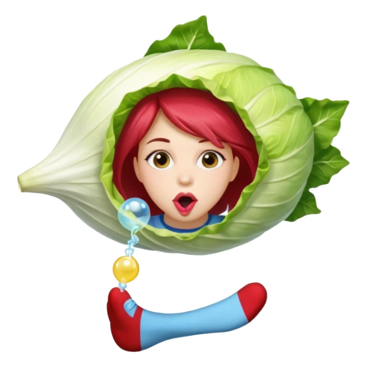  👩🏼 dans une endive géante, et à des chaussettes et fais une bulle avec un chewing-gum  sticker