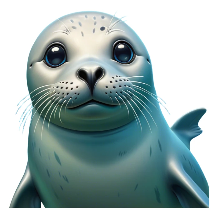 Cinematic Comical Seal Portrait Emoji, Head tilted dramatically with an exaggeratedly shocked expression, featuring a polished, streamlined body with wide, comically expressive eyes brimming with humorous disbelief, Simplified yet hilariously expressive features, highly detailed, glowing with a slightly sassy aquatic glow, high shine, dramatic yet playful, stylized with an air of quirky maritime attitude, soft glowing outline, capturing the essence of a meme-worthy seal that appears ready to side-eye its way into viral fame! sticker