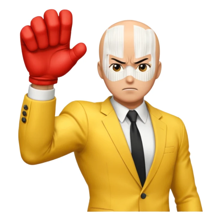 Angry Saitama with his red giant hand punching sticker