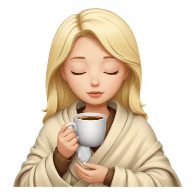 Blonde girl inside a blanket sipping coffee eyes closed sticker