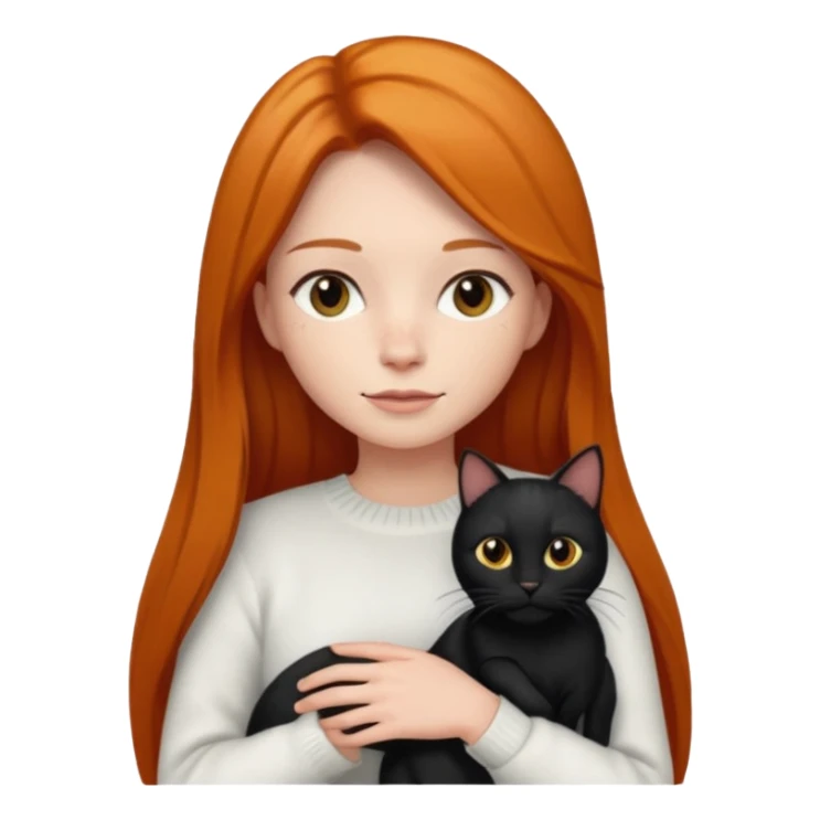 Ginger long straight hair with a white jumper holding a black cat sticker