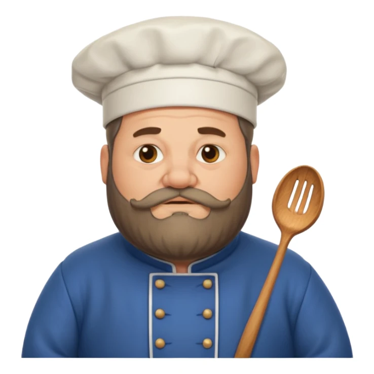 medieval fat chef, middle-aged, bearded, sly, grim-faced emoji, eil fac like hes hidinsomething sticker