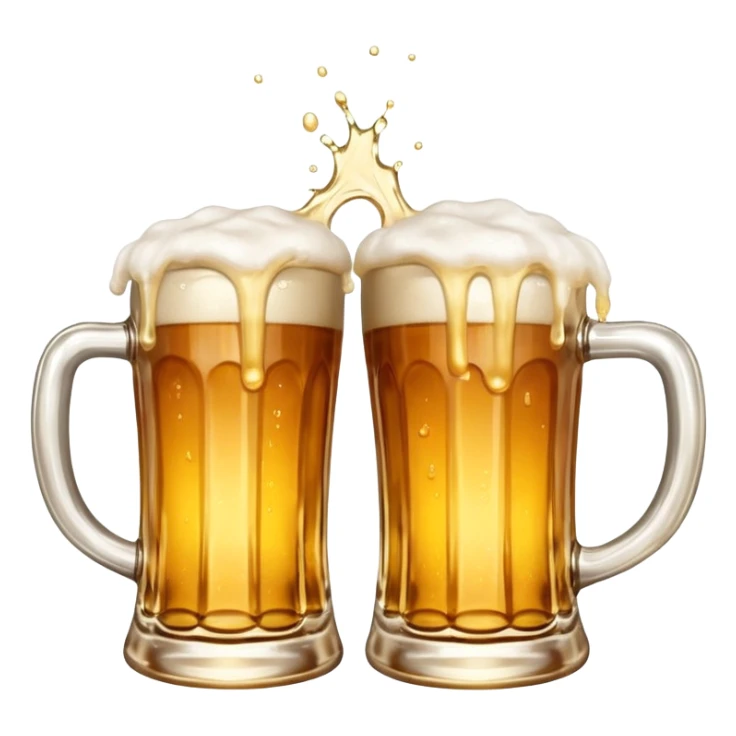 two clinking beer mugs with foam splashing, apple emoji style sticker