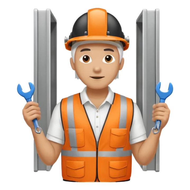 Guy with white head protection with ear noise canceller and orange vest With spanner. On his side carrying side panels for the white server racks sticker