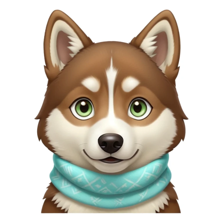 Fluffy brown coffe husky with light green blue -colored eyes and a cream scarf. sticker