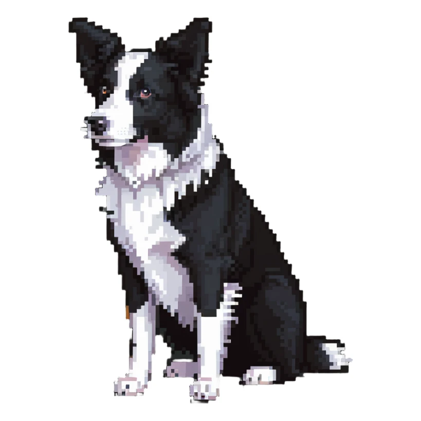Border collie dog with only one black ear sticker