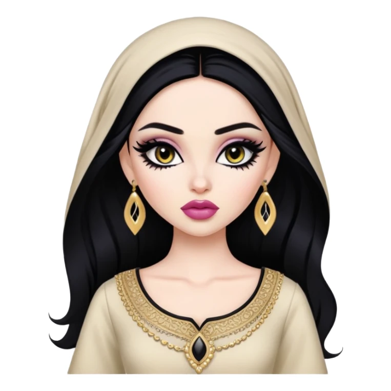 arabian, pretty lips, clothes, pale skin,  dark bl, pretty bratz baddie, black eyeliner sticker