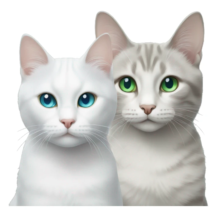 white cat with blue eyes and tabby grey cat with green eyes sticker