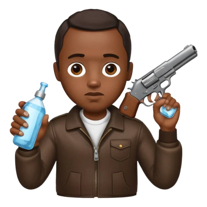 diddy shooting a gun in his right hand and baby oil in his left sticker