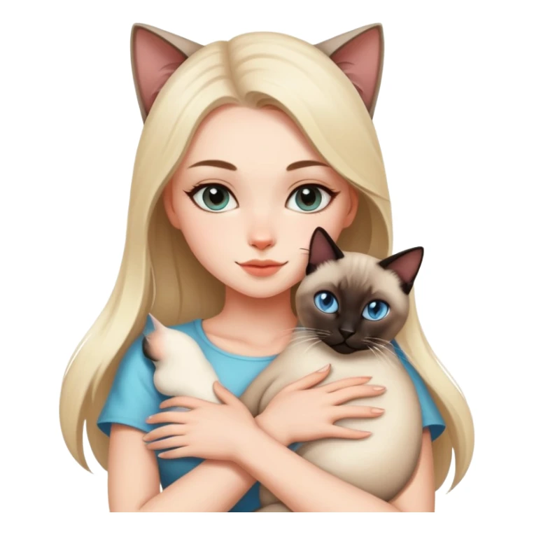 A beautiful and sexy white girl hugs a Siamese cat tightly sticker