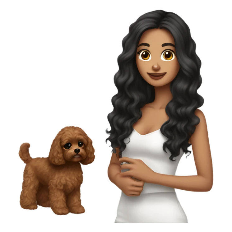 pretty girl dark long hair latina makeup holding a cavapoo sticker