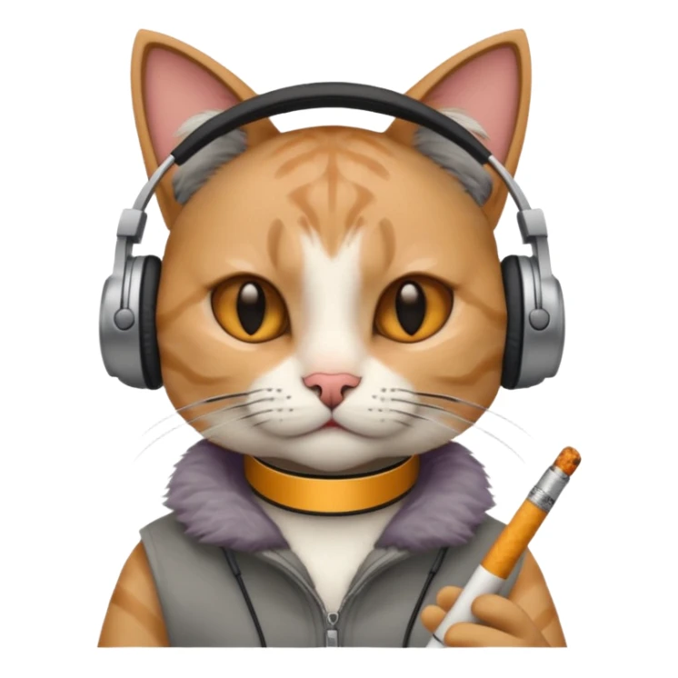 cat in headphones with a cigarette in his hand  sticker