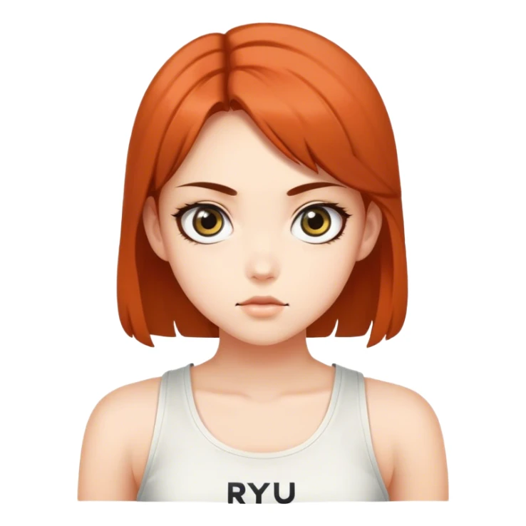 Beautiful girl with big eyes and "ryu" written on toptank sticker