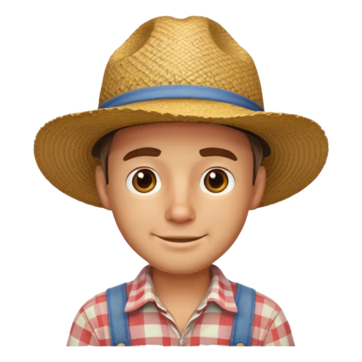 30s male farmer style, straw hat, checkered shirt, bright expression sticker