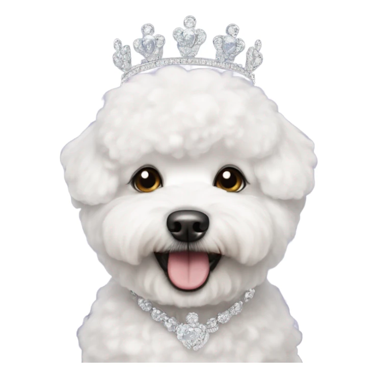 A happy, cute and fluffy Bichon Frise wearing a tiara  sticker