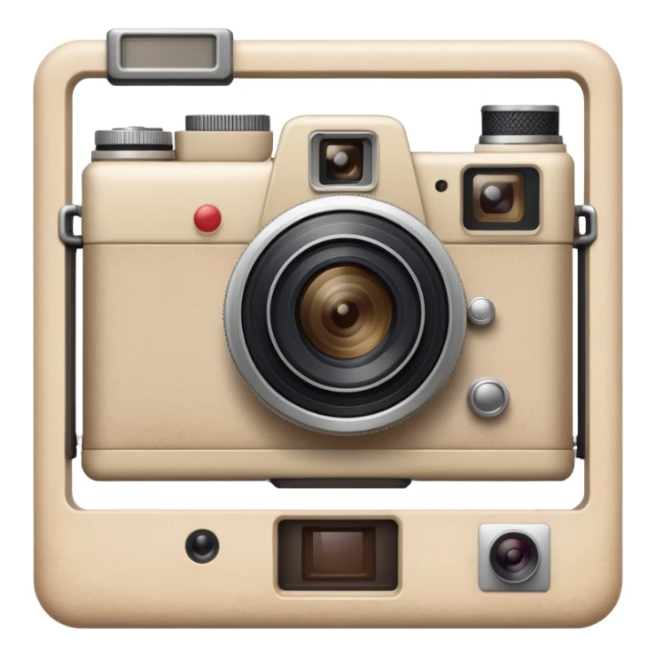 A beige camera and a printed photo frame next to it sticker