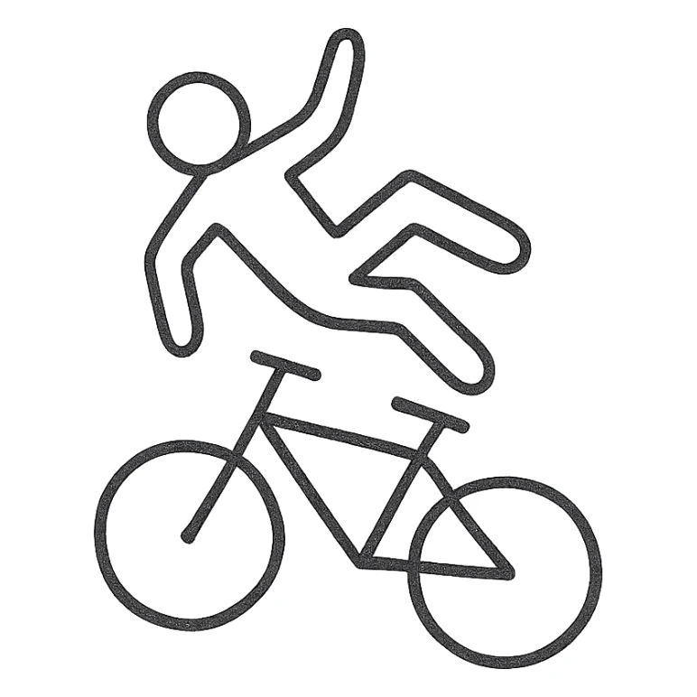 minimalistic all white person falling from a bicycle sticker