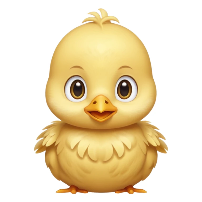 Cute baby chick named Lex, smiling with big shiny eyes, soft yellow feathers, round head, very adorable emoji style sticker