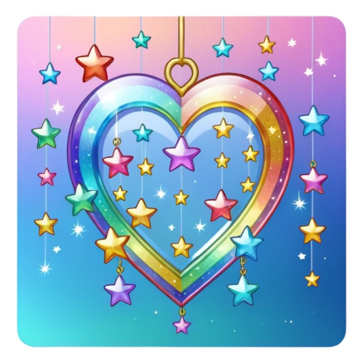 Sparkly glittery aesthetic Iridescent rainbow suncatcher hanging hearts and tiny stars sticker