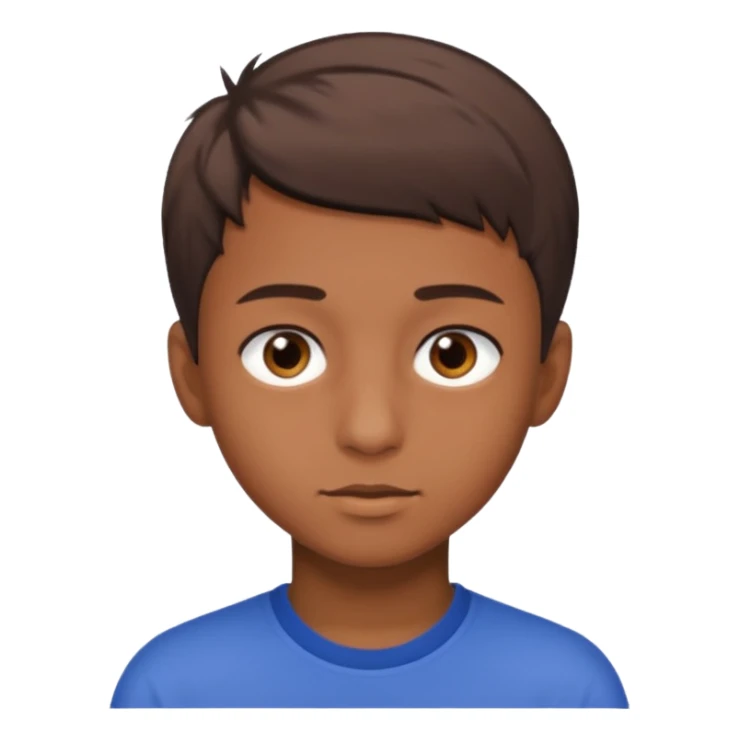 teenage boy with very short gradient hair, brown eyes and long sticker
