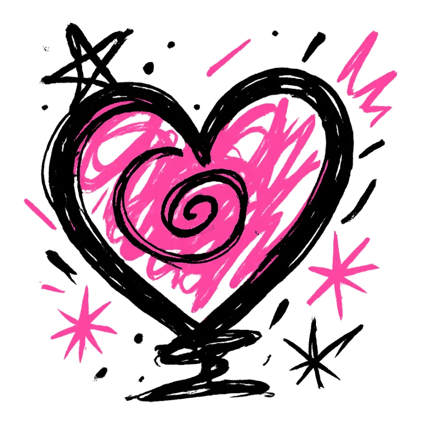 BLACKPINK-inspired object, black and pink colors, wild and expressive hand-drawn look sticker