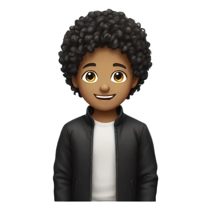 smiling boy in black jacket curly hair  sticker