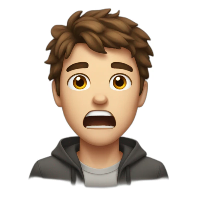 young man with brown hair looks angry and screams sticker