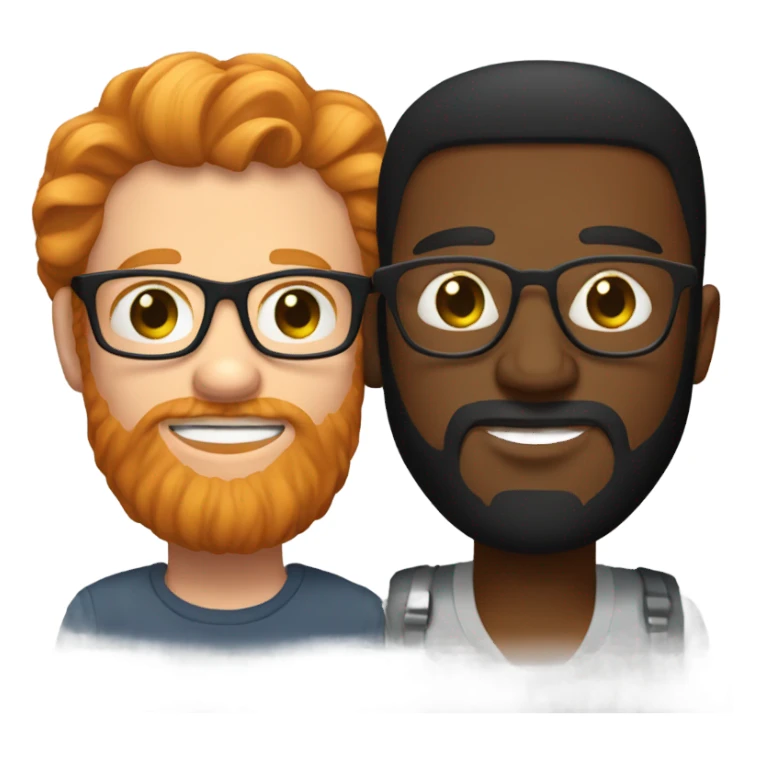 A bearded ginger man with glasses giving a smooch to a slightly taller black man with stubble  sticker