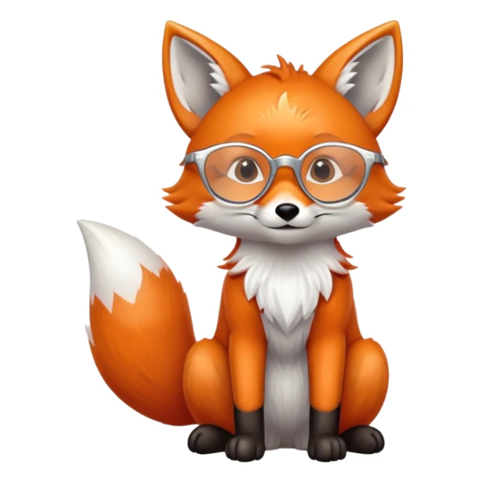 A kind fox with shimmering fur, a glowing tail, a silver star on its forehead, and round glasses, sitting with its front paws together in a thankful gesture sticker