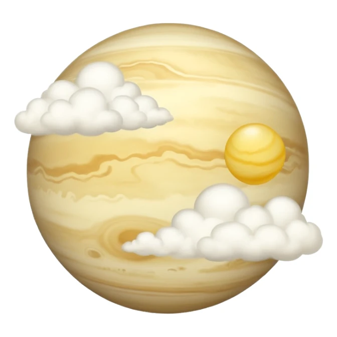 Venus Pluto planet emoji, pale yellowish-white sphere, covered in thick smooth clouds, no visible surface features, simple and round sticker