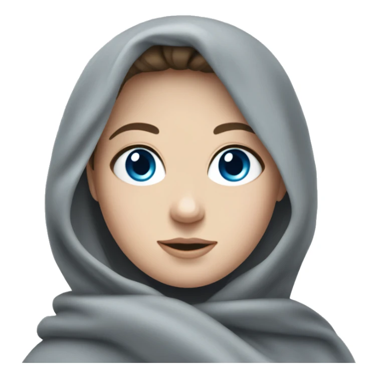 Brunette white girl with blue eyes in a grey blanket ￼ sticker