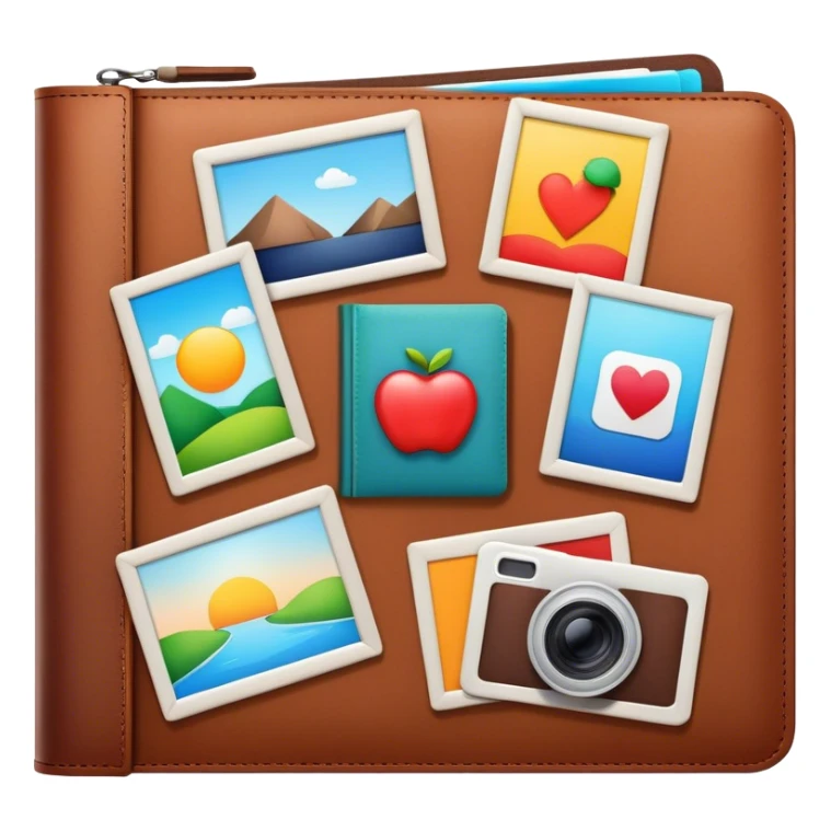 portfolio with photos sticking out of it sticker