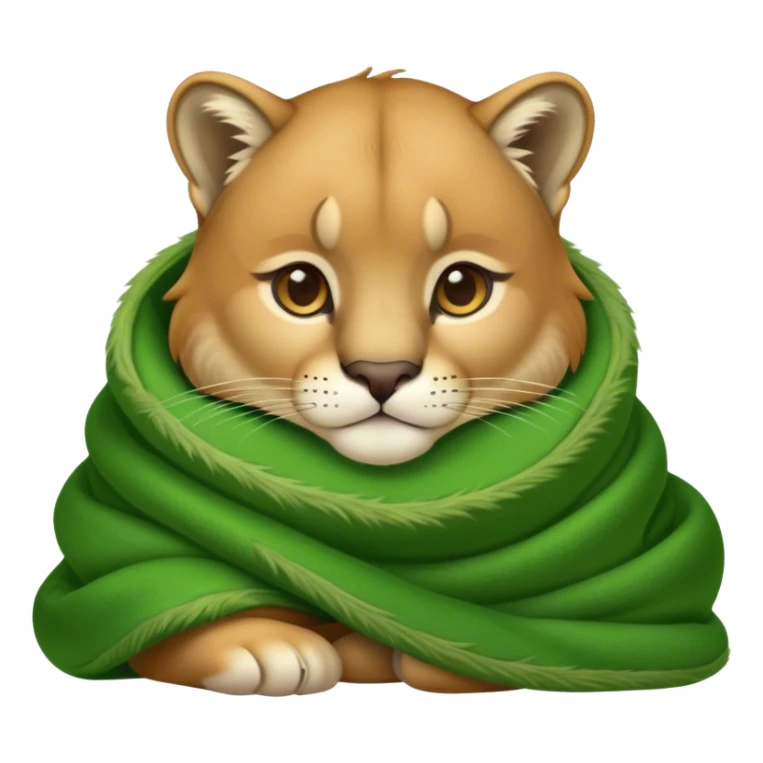Mountain lion cozy in a green blanket  sticker