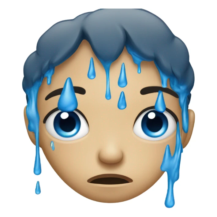Blue tears streaming down face with a very upset look on the face sticker