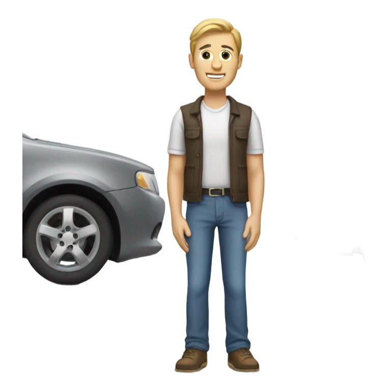 White man waiting near a car sticker