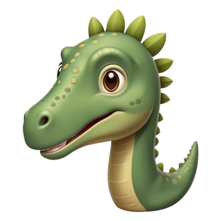 Cinematic Cute Brontosaurus Portrait Emoji, Head tilted playfully with a gentle smile, featuring a charming, massive form with an elongated neck and a small, endearing head adorned with bright, curious eyes, Simplified yet irresistibly adorable features, highly detailed, glowing with a warm, inviting prehistoric glow, high shine, affectionate and lively, stylized with a touch of whimsical ancient charm, soft glowing outline, capturing the essence of a playful Brontosaurus that seems as if it could amble out of the screen into your arms! sticker