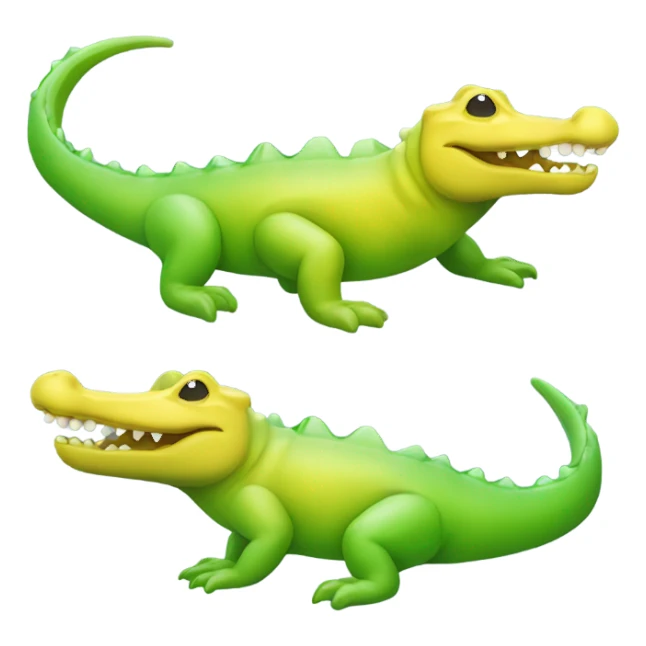 a yellow-fading-into-green gummy alligator sticker