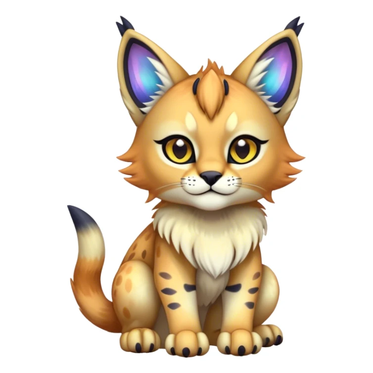 An iridescent transparent luminescent colorful chibi cute cool fantasy-lynx-caracal-serval-fakemon-creature-hybrid sticker