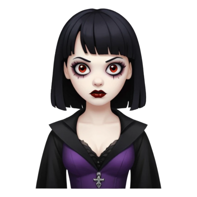 vampira gótica zumbi de cabelo preto e franja e roupa com decote sticker