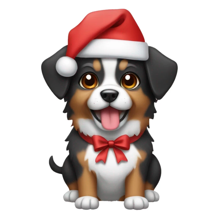 Cute dog wearing christmas hat and a bow  sticker