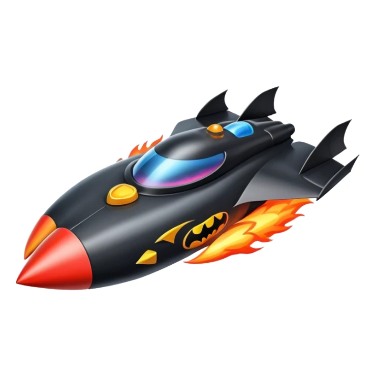 batmobile in rocket ship boom rocket at take-off in fire sticker