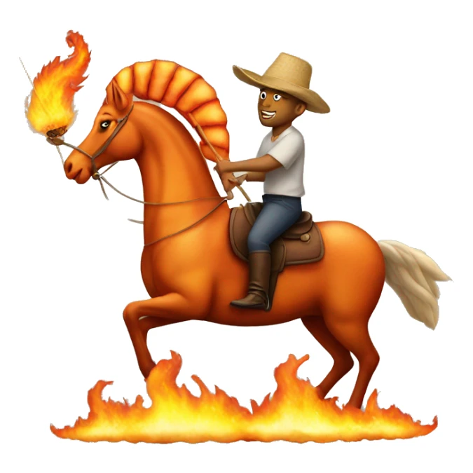 A flaming shrimp riding a horse sticker