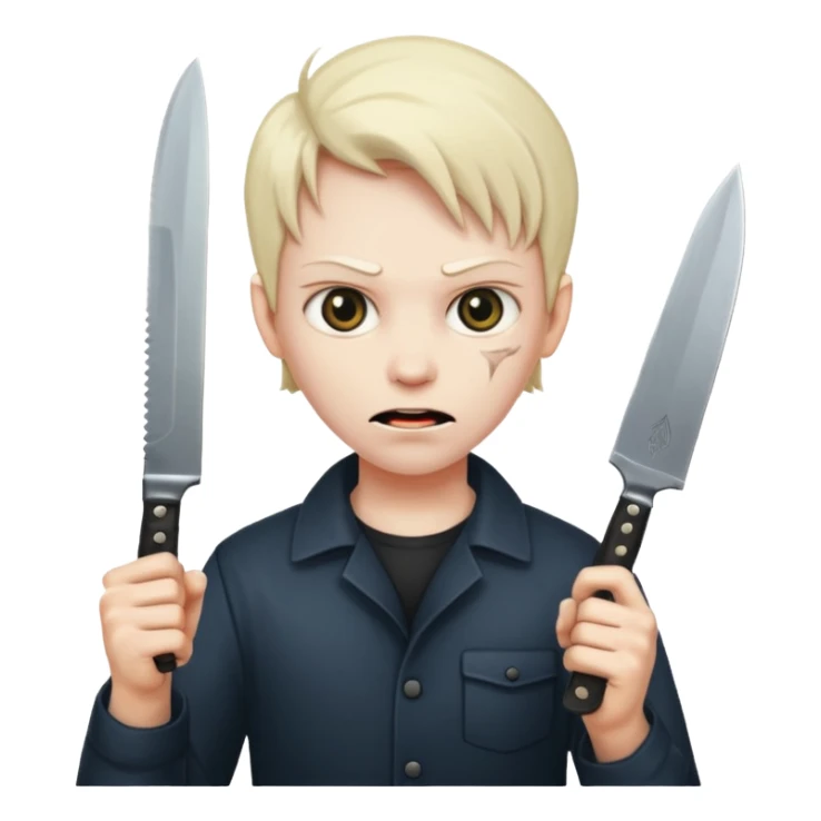 a evil face with a knife in their hand and te emoji tu be just the head and the hand with the knife sticker