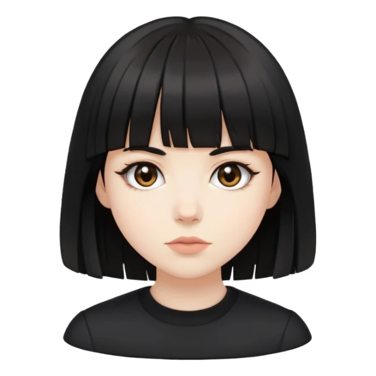 Pale girl with black medium hair and bangs with brown eyes black clothes  sticker