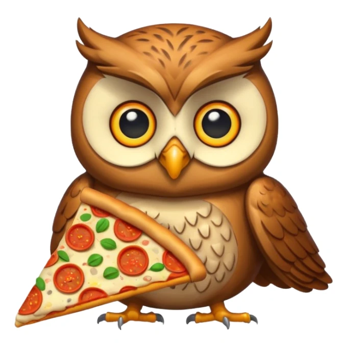 un gufo che mangia la pizza in formato emoji sticker