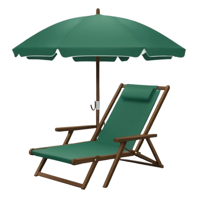 dark green lounge chair under a white beach umbrella, umbrella without colored details, modern minimalism, no emojis or faces sticker