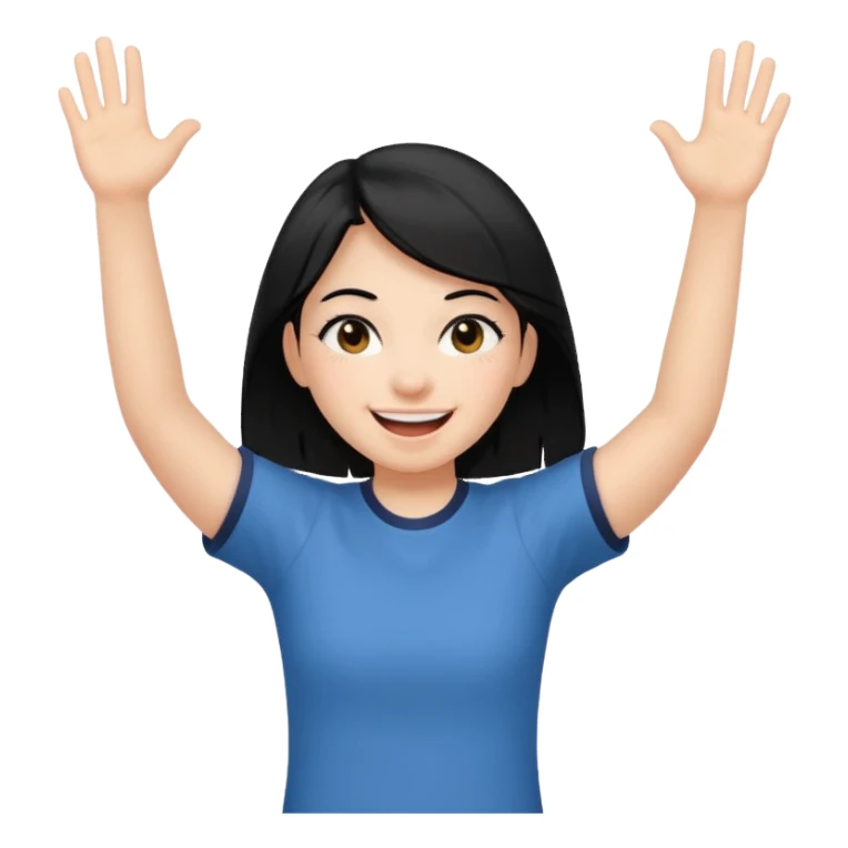 girl with black hair in short sleeves cheering going home sticker